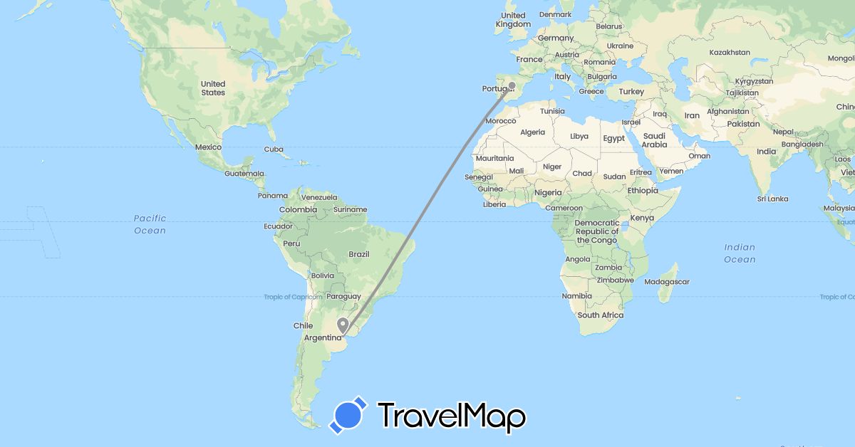 TravelMap itinerary: driving, plane in Argentina, Spain (Europe, South America)